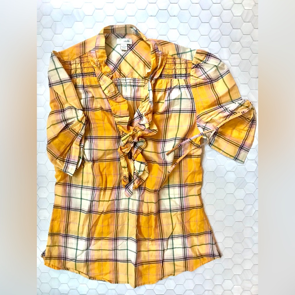 Odille blouse for Anthropologie. Size 0. Yellow plaid 100% cotton.